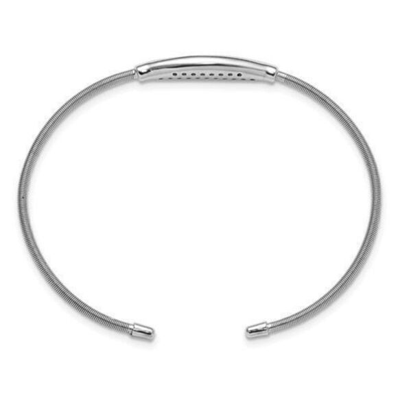 Sterling Silver Polished Rhodium-plated Textured CZ Cuff Bracelet - Picture 2 of 3